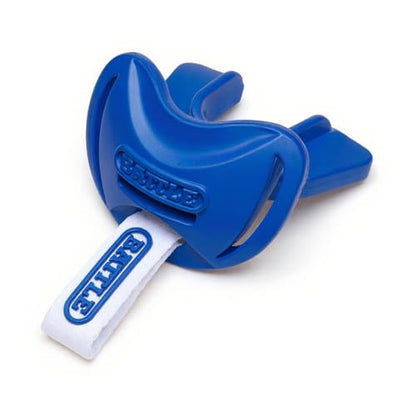 Battle Sports Speedtab F7 Football Mouthguard, Royal/White | No-boil design ready to use out of the package, Braces compatible, Pull tab finger strap for quick removal, Secure fit - color: Royal/White