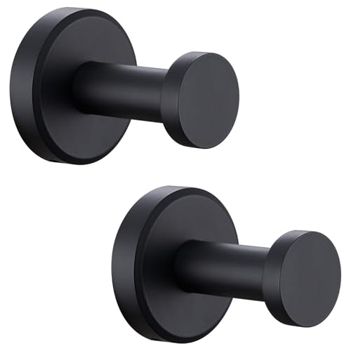 APLusee Matte Black Robe Towel Hook for Bathroom, 2 Pack Stainless Steel Coat Hooks, Heavy Duty Wall Hangers Wall Mounted - color: Matte Black, size: 2 Pack