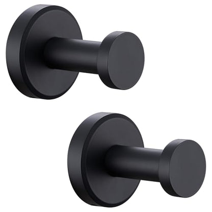 APLusee Matte Black Robe Towel Hook for Bathroom, 2 Pack Stainless Steel Coat Hooks, Heavy Duty Wall Hangers Wall Mounted - color: Matte Black, size: 2 Pack