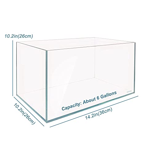 Allcolor Artisan Grade Ultra Clear Rimless Aquarium Tank (6Gal) | Low Iron Glass Fish Tank for Professional Aquascaping and Planted Layouts, 6-60 Gallons (6Gal-Top Glass Canopy) - size: 6Gal 14.1" L × 10.2" W × 10.2" H
