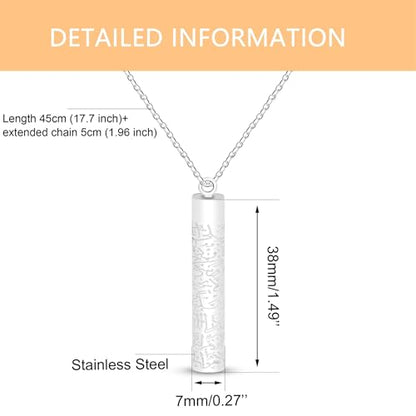 Islamic Necklace | Quran Verse Necklaces | Stainless Steel Cylinder Pendant 17"+2" Extended | Elegant Arabic Jewelry for Men And Women YA5082 - color: white