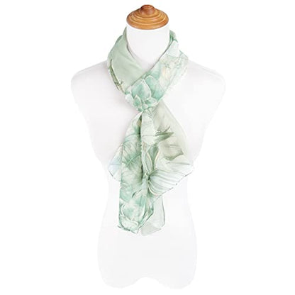 E-Clover Women Soft Floral Print Shawl Chiffon Sheer Scarf - color: Green Flowers