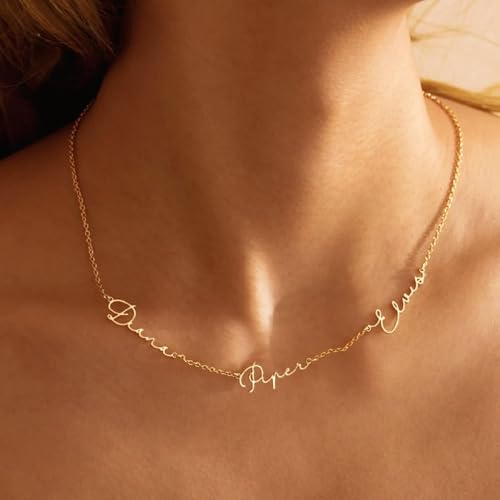 Ajiangwu 18K Gold Plated Name Necklace Personalized,Multiple Custom Name Necklace Family Necklace with Kids Names Customized Choker Necklace for Women - color: 3 Names