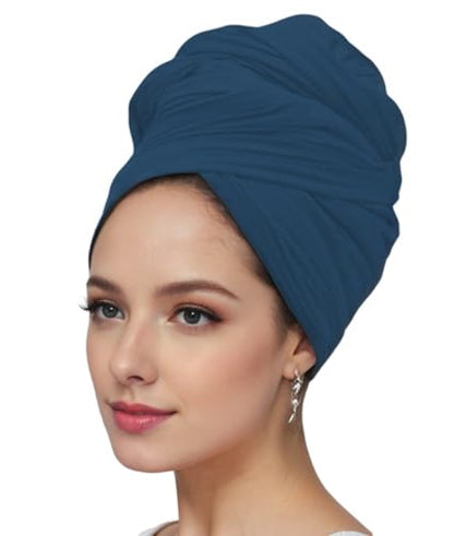 vabovin Head Wraps for Black Women Stretch Jersey Knit Turban Headwrap Solid Color Headscarf Headband Shawl - color: 10- Teal