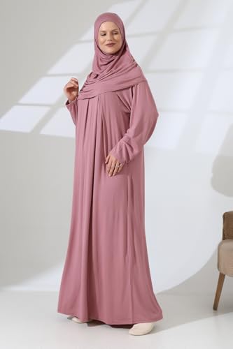 ihvan online Muslim Dresses for Women, Prayer Dress, Islamic Abaya with Hijab, One-Piece Long Sleeve Muslim Dress - color: Dusty Rose