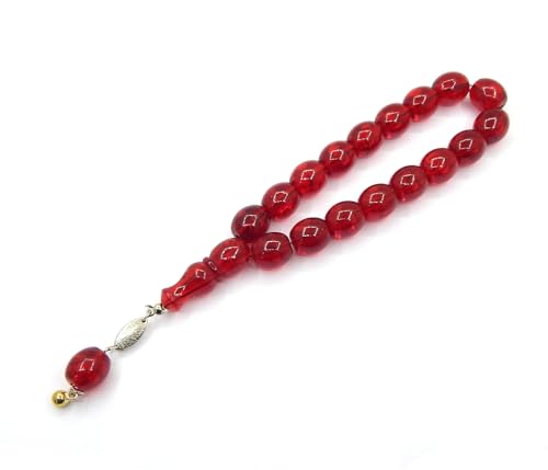 Perlin Prayer Beads Tesbih Tasbih Tespih Misbaha Subha 17, Muslim Islamic Rosary Bracelets Worship Accessories Gemstone Effect Beads Oval 14 x 12 mm - color: red