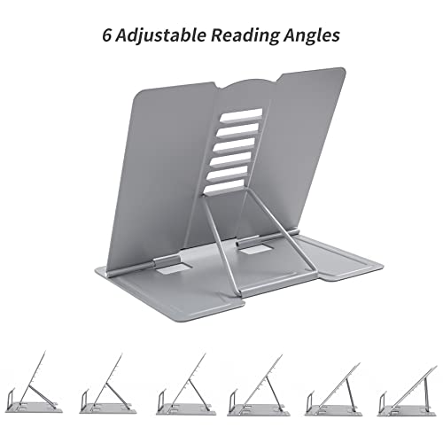 Metal Book Stand Adjustable Book Holder for Reading | Portable & Sturdy For Textbooks Cookbooks Sheet Music Papers Study - color: Full Grey