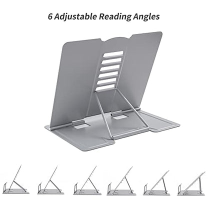 Metal Book Stand Adjustable Book Holder for Reading | Portable & Sturdy For Textbooks Cookbooks Sheet Music Papers Study - color: Full Grey