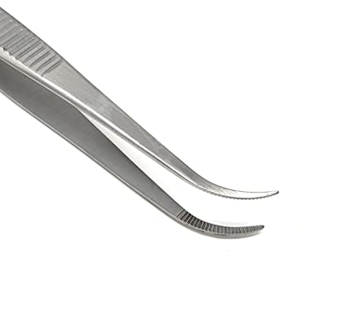 Iris Eye Dressing Forceps 4.5", Half Curved, Serrated Tips Made of Premium Quality Stainless Steel
