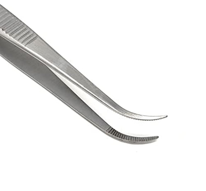 Iris Eye Dressing Forceps 4.5", Half Curved, Serrated Tips Made of Premium Quality Stainless Steel