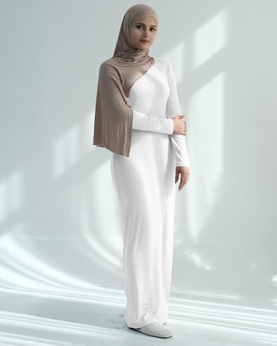 Modal Cotton Abaya Women Long Sleeve Prayer Dress Soft Stretch Islamic Clothes Elegant Robe For Eid, Ramadan, Umrah, Hajj - color: White, size: X-Small-Small