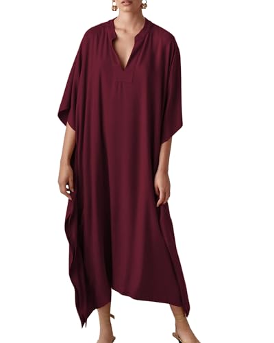Bsubseach Women Kaftan Dresses Caftan Maxi Dress Swimsuit Cover Up Moomoo - color: B-jujube Red