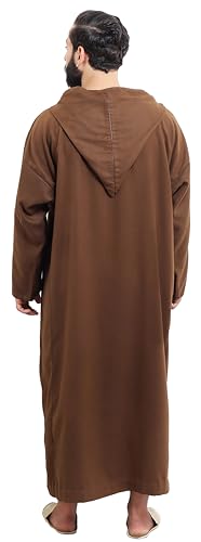 Moroccan Men Djellaba with Hood – Handmade Winter Jellaba Cotton Kaftan with Delicate Embroidery, Caftan Fits L–XL - color: Chocolote