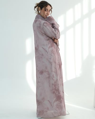 Modest Cardigan Set Women Muslim Dress with Soft Hijab Scarf Islamic Outfits Open Abaya For Eid, Ramadan, Umrah, Hajj - color: Taro, size: L(56)