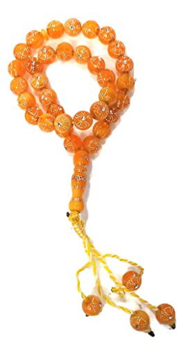 Muslim Tasbih 33 Prayer Bead Rosary AMN-312 Islam Praying Misbaha Beautiful Design 10 mm. Islamic Religion Subha Sibha Eid Ramadan Gift (Yellow) - color: Yellow
