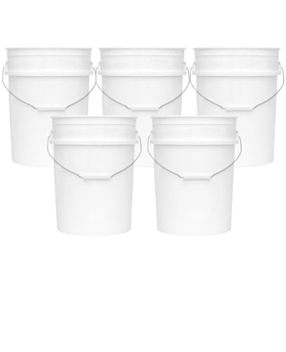 5-Gallon Bucket Only – Heavy-Duty Extra Durable Pail – Made in USA – Premium Quality HDPE – Food Grade – BPA Free – Metal Handle with Plastic Grip – Stackable – Multi-Use (White, 5) - color: White, size: 5