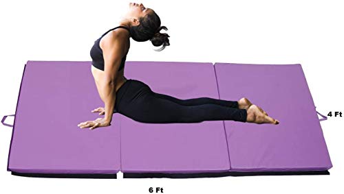 Exercise Mat 6’x4’ Tri-Fold 2" Thick Folding Gymnastics Tumble Mat, 2 Carrying Handles for Yoga, Aerobics, Mixed Martial Arts, Home Gym Protective Flooring Workout Mat Purple