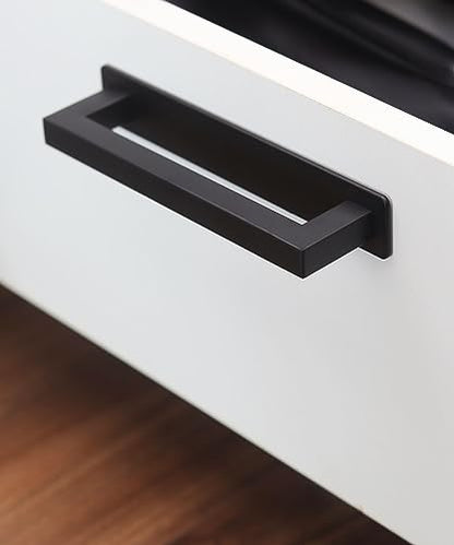 RVPEKUPE Adhesive Cabinet Handles, Matte Black, 4-3/4", 2-Pack | Stainless Steel Feel, Square Bar Grip with Base, Stick On Handle, No Drill Pulls for Drawer Closet Glass Sliding Shower Door - size: Overall Length 4-3/4"