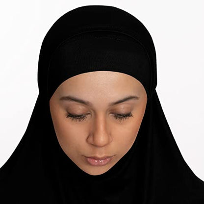 TheHijabStore.com Women's 2 Piece Amira Jersey Hijab - Soft Modal Stretch Head Scarf with Tube Under Scarf Cap - color: Black