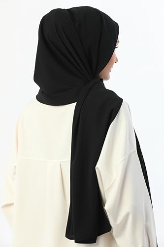 Instant Hijab 여성용 스카프 - 프리미엄 헤비 크레이프 (메디나) 헤드 스카프 랩 - 실용적인 무슬림 인스턴트 히잡 - color: 블랙 M1