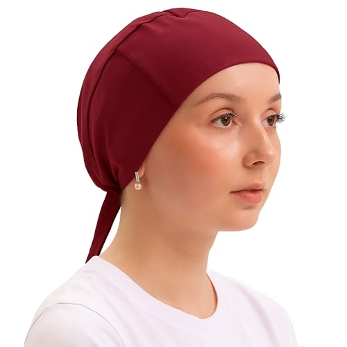 FabNest Women Hijab Undercap Islamic Muslim Under Scarf Hats Bonnet with Tie Back Non-Slip Breathable and Snug-Fit - color: Burgundy (1 Pcs)