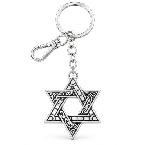 Dainty Antique Jewish Star of David Keychains Pendant for Women Charms Purse Bag Israel Accessories Gifts - color: Silver