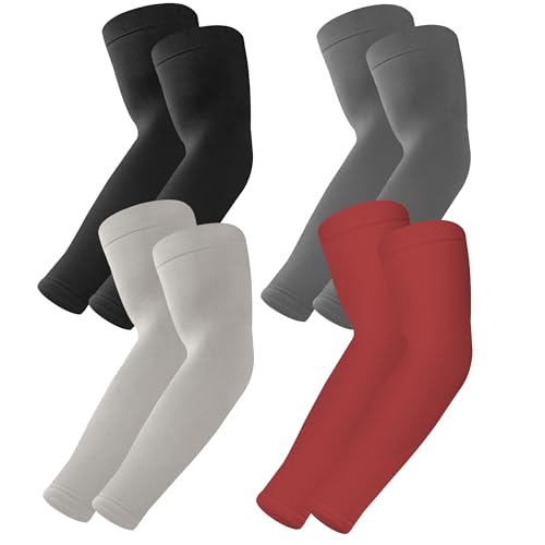 BHYTAKI UV Sun Protection Arm Sleeves, UPF 50 Sports Cooling Arm Compression Sleeves for Men Women Teenager - color: 1 Black+1 Dark Gray+1 Light Gray+1 Red
