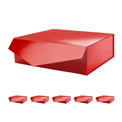 PACKHOME 6 Large Red Gift Boxes 13.5x9x4.1in with Magnetic Lids - color: 13.5x9x4.1 Inch-Red-Pack of 6