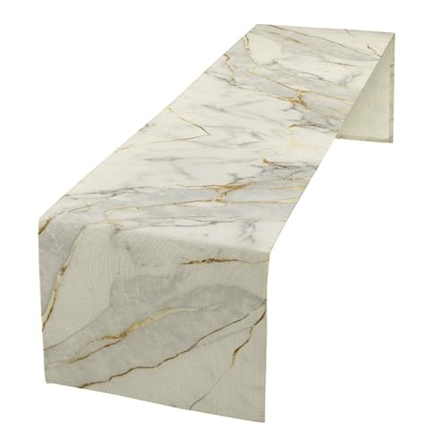 Marble Table Runner, Gold Striated White Modern Marble Accent Table Runner for Kitchen Dining Cafe Home Party Decor, 13x36 Inch - color: Marble -16, size: W13"x L36"