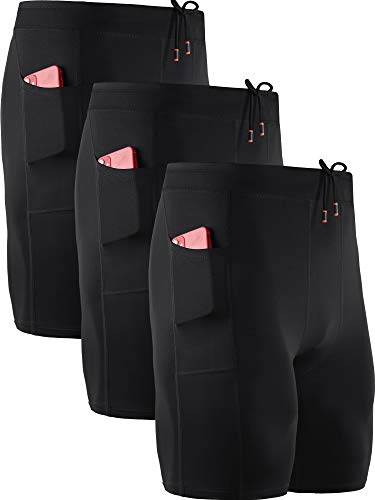 NELEUS Men's 3 Pack Running Compression Shorts with Pockets - color: 6072 Black/Black/Black,3 Pack, size: X-Large