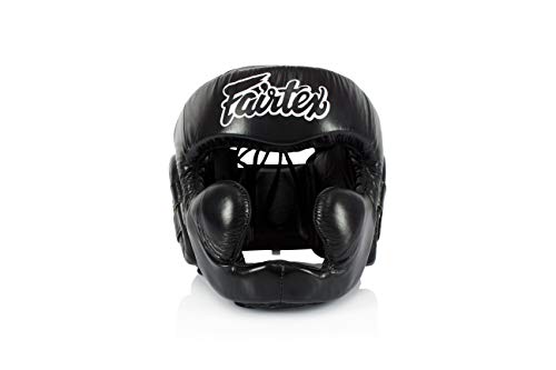 Fairtex Full Head Guard, Muay Thai MMA Sparring Helmet Protective Headgear | Handcrafted 3-layer padding shell. Lightweight sleek construction shields against elbows during high-intensity ring session - color: HG13 Black Lace-up, size: Medium