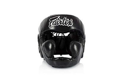 Fairtex Full Head Guard, Muay Thai MMA Sparring Helmet Protective Headgear | Handcrafted 3-layer padding shell. Lightweight sleek construction shields against elbows during high-intensity ring session - color: HG13 Black Lace-up, size: Medium