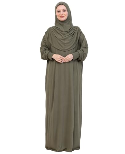 Prien Prayer Dress For Women, Cotton Muslim Abaya, Soft Hijab, Elegant Turkish Islamic Wear For Eid, Ramadan, Umrah, Hajj - color: Khaki