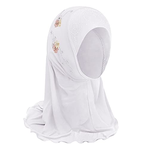 Clobeau Muslim Girls Hijab Scarfs Head Wrap Scarf for Girls Age 2-4 - color: White