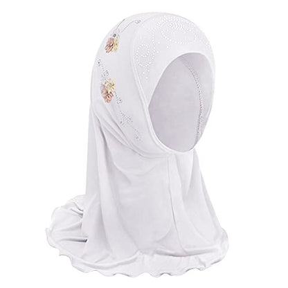 Clobeau Muslim Girls Hijab Scarfs Head Wrap Scarf for Girls Age 2-4 - color: White