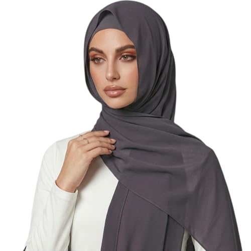 Yeieeo Instant Chiffon Hijab with Undercap (Tube or Bandage Cap), Breathable, no sweat buildup,Solid Chiffon Head Wraps - color: Dark Gray
