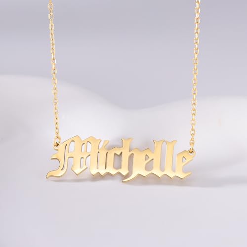 TinyName Custom Name Necklace Personalized 18K Gold Plated Nameplate Customized Jewelry Gift for Women - color: Old English Necklace