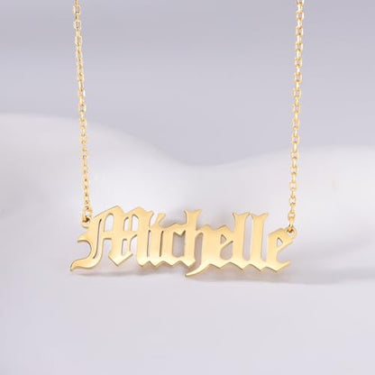 TinyName Custom Name Necklace Personalized 18K Gold Plated Nameplate Customized Jewelry Gift for Women - color: Old English Necklace