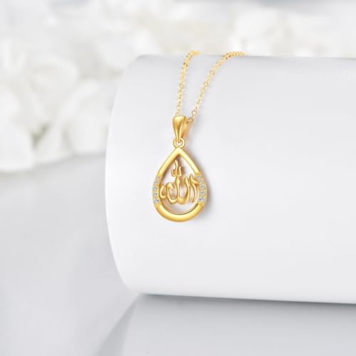 DOVRAN 9K/10K/14K Solid Gold Necklace for Women Real Yellow Gold Faith Pendant Jewelry Mother's Day Birthday Gift for Wife Mom - color: C04--Allah Custom