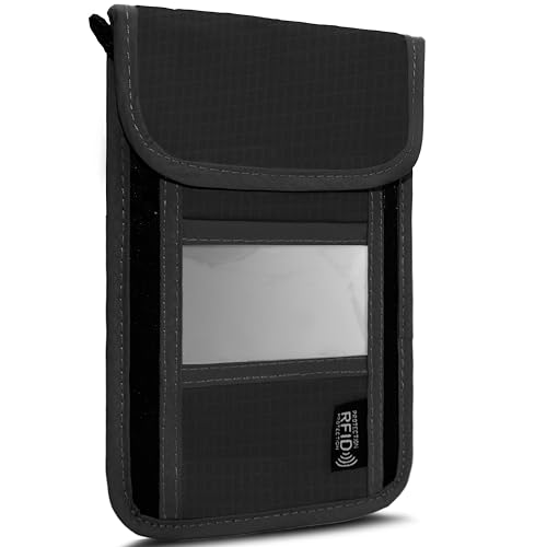 Travel Neck Wallet with RFID Blocking – Passport Holder Organizer Neck Pouch – Portable Easy to Conceal Travel Pouch (PVC Black) - color: PVC Black