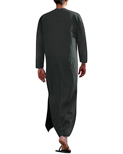 YAOHUOLE Men's Kaftan Thobe Long Sleeve Men Thobe Robe Side Split Men Thobe with Pockets Casual Thobe - color: Dark Gray-long Sleeve, size: Medium