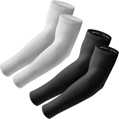 Arm Sleeves, UV Sun Protection Cooling Arm Covers for Men/Women | UPF 50+ UV protection; Sweat-wicking & cooling; Non-slip design; Lightweight & breathable - color: 2 Pairs - Black+light Gray