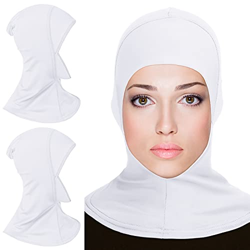 Geyoga Modal Hijab Cap for Women Adjustable Muslim Stretchy Turban Full Cover Shawl Cap Full Neck Coverage Small and medium - color: White
