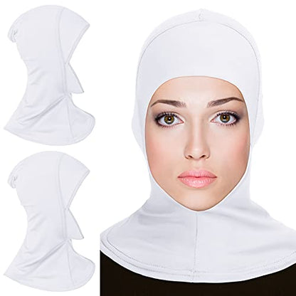Geyoga Modal Hijab Cap for Women Adjustable Muslim Stretchy Turban Full Cover Shawl Cap Full Neck Coverage Small and medium - color: White