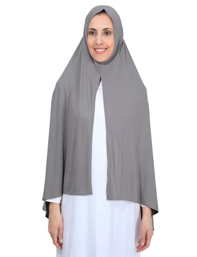 Non-See Through Instant Jersey Cotton Hijab Scarf for Women, Ready to Wear Muslim Head Scarf - color: Dark Gray
