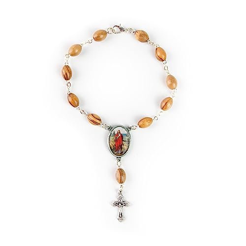 Olive Wood Car Rosary for Rearview Mirror from The Holy Land of Bethlehem - Auto Rosary with Jesus the Good Shepherd Medal & Crucifix Cross Charm - 7" Pocket Rosary Beads for Hanging - color: Jesus the Good Shepherd
