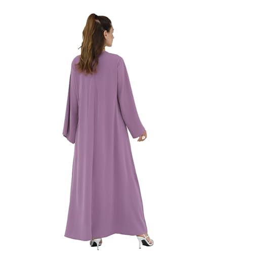 Women Abaya Dress with Belt Muslim Bell Sleeve Robe Islamic Prayer Jilbab | with Belt, A-line Skirt, Bell Sleeve - color: Dark Purple, size: Medium