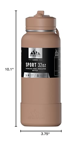 Hydrapeak 32oz Sport Insulated Water Bottle with Straw Lid, Leak & Spill Proof, Keeps Drinks Cold for 24 Hours, Hot for 12 Hours, Premium Stainless Steel Water Bottles (32oz, Almond) - color: Almond
