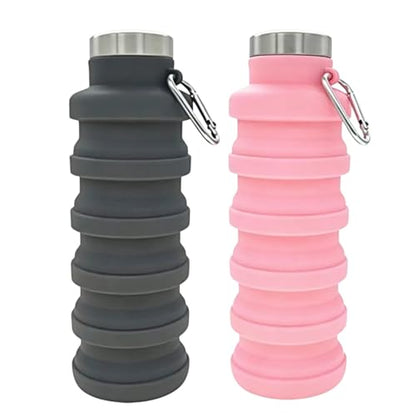 YCT Collapsible Water Bottle 17oz（500ml），Travel Portable Sport Water Bottle，Reusable Silicone Foldable Water Bottles for Gym Camping Hiking (Black+Pink) - color: Black+Pink, style: Retractable