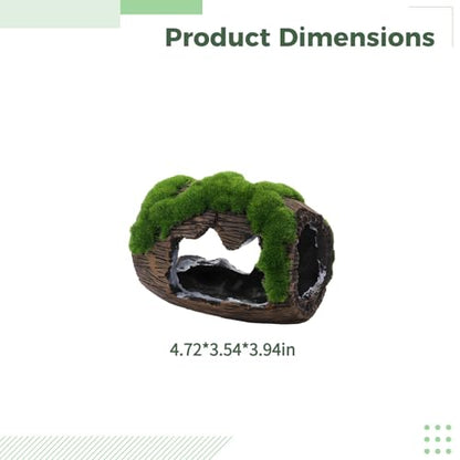 Fish Tank Barrel Decoration, 4.7 in / 12 Cm with Mossy Accent, Brown Resin Fish Cave, Safe Shelter
